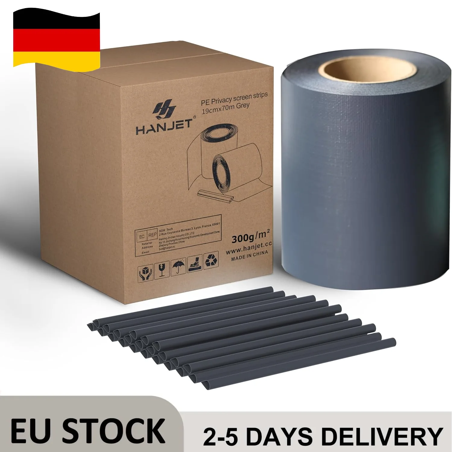Hanjet PE 225g/m² 35x19cm Sichtschutzstreifen Grau für Zaun, Balkon, Garten