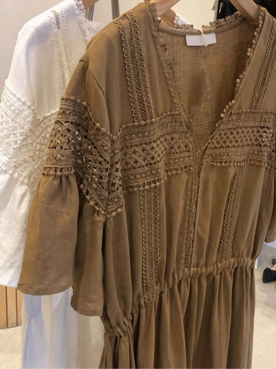 Ele Summer Lace Patchwork Lungo Allentato Dr Chic Vaion Sle Design unico Faion Dr 2025 Collezione estiva da donna