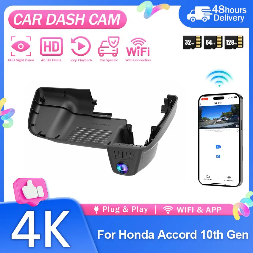 4K Plug and Play Dash Cam for Honda Accord 10th Gen 2018-2022 OEM Style Car DVR WIFI APP Video Recorder
