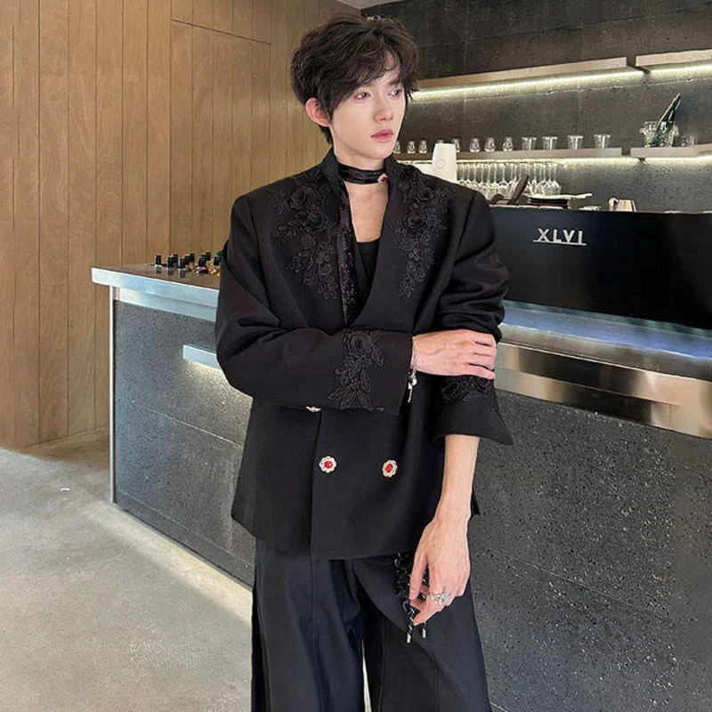 LUZHEN 2025 新刺繍パターンデザインショルダーパッドブレザーコートメンズダブルブレストエレガントな高級ハンサムな服 JY2393