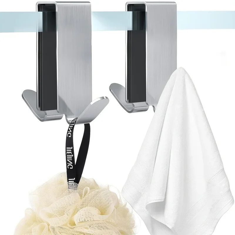 

1pc/2pcs Shower Door Hooks Casual Style Easy Install Door Mount Hangers for Bathroom Glass Doors No-Drill Adhesive