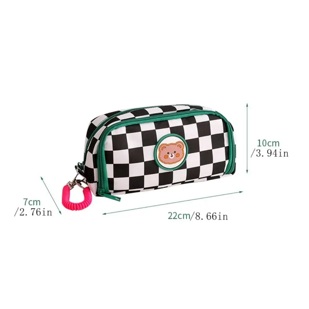 Multifuncional Checkerboard Pencil Case Canvas Large Capacity Pencil Bag Cartoon Cute Stationery Storage Bag Student