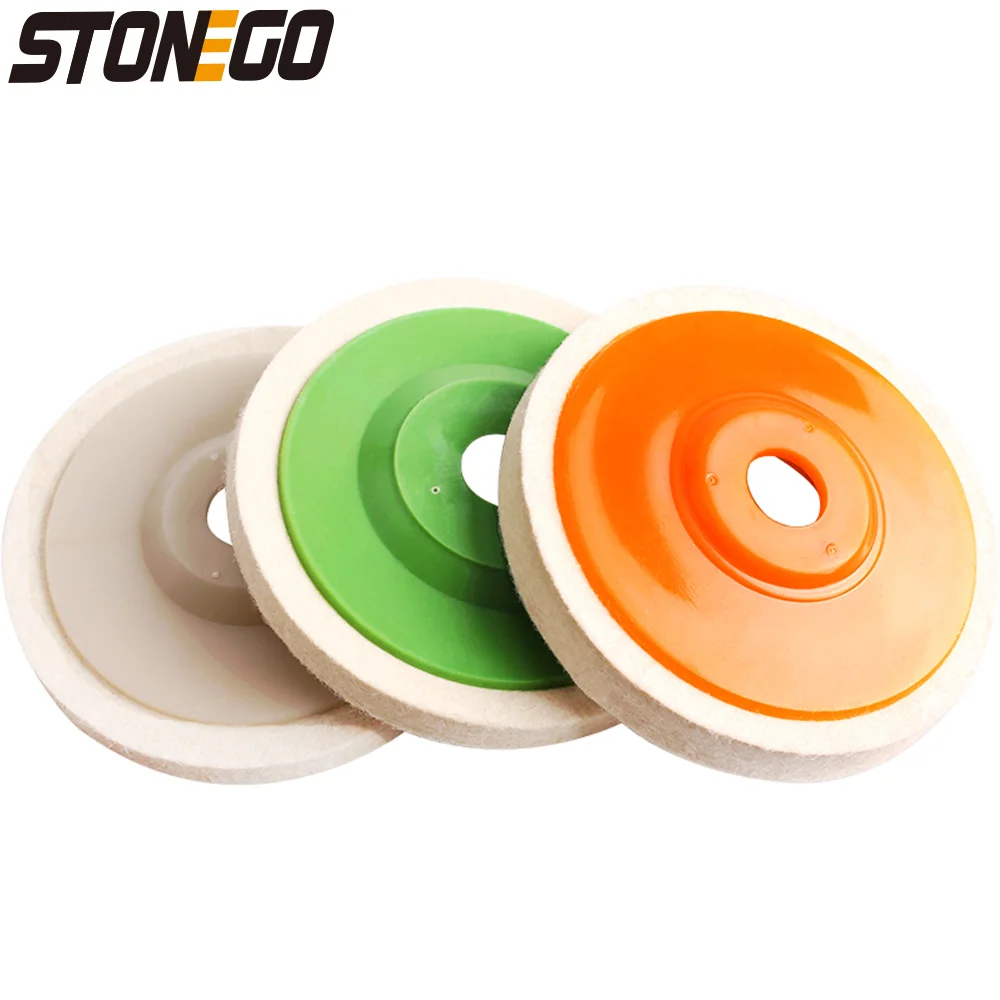 STONEGO 4 inch 100mm Wool Buffing Angle Wheel, Grinder Felt Polishing Disc - Coarse(Green), Fine(Orange), Extremely Fine(White)