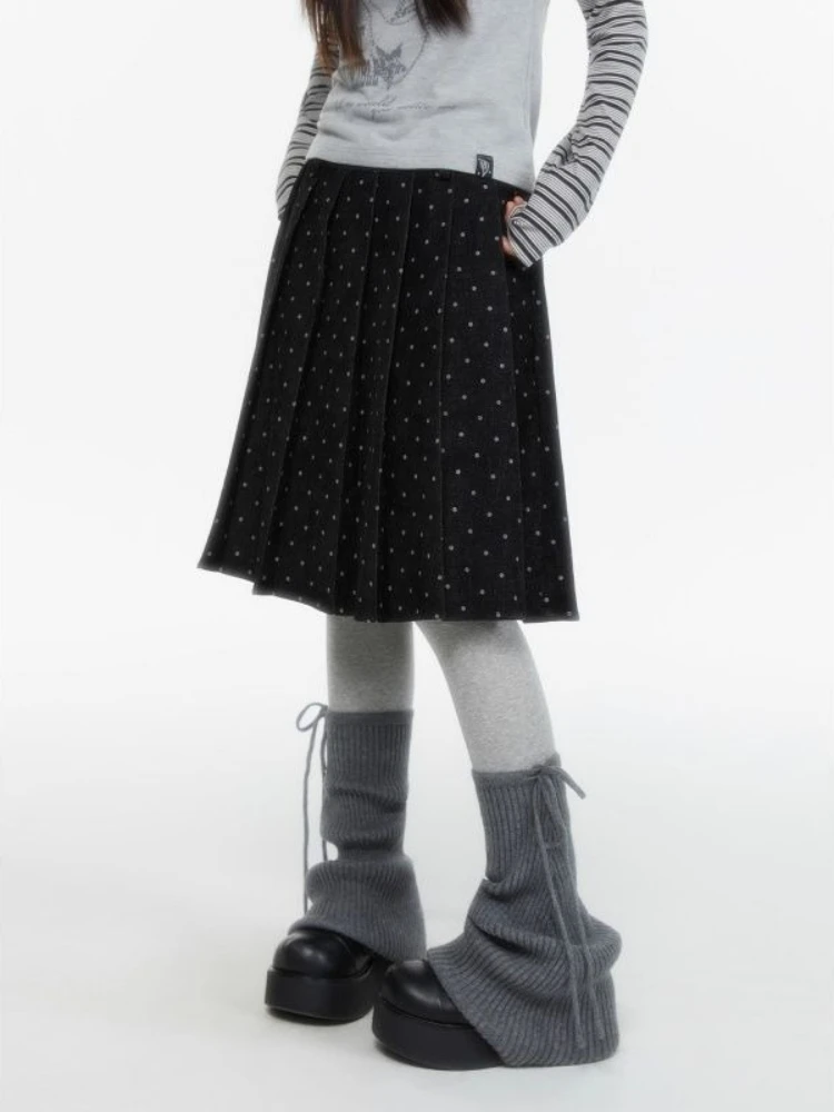 Retro College Style Polka Dot Skirts Women New Design Sense Vintage Pleated Skirts Japanese Sweet Slim Elegant Clothing Spring