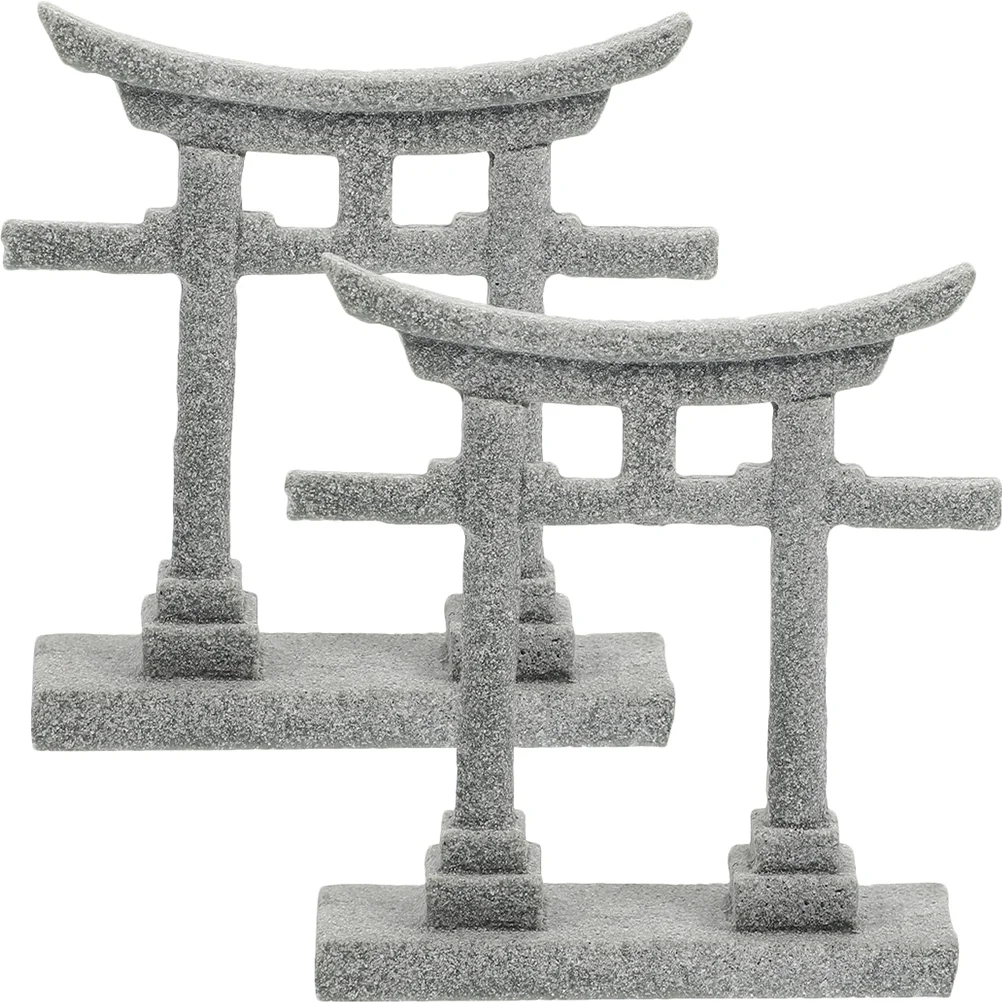 2 Pcs Garden Micro Landscape Aquarium Ornament Fish Tank Decoration Decorations Torii Gate Sculpture Miniature