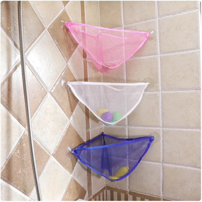 Baby Solid Colour Simple Bathroom Mesh Bag Child Bath Toy Storage Bag Net Suction Cup Baskets Wall Holder Organizer Water Toys