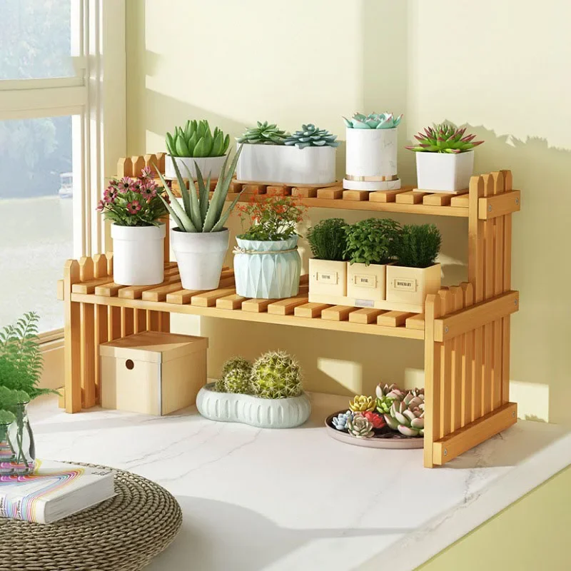 Indoor Plants Holder Wood Shelf Pot Organizer Bookshelf for Indoor Plants Flower Shelf Indoor Display Stand 3-tier Storage Shelf