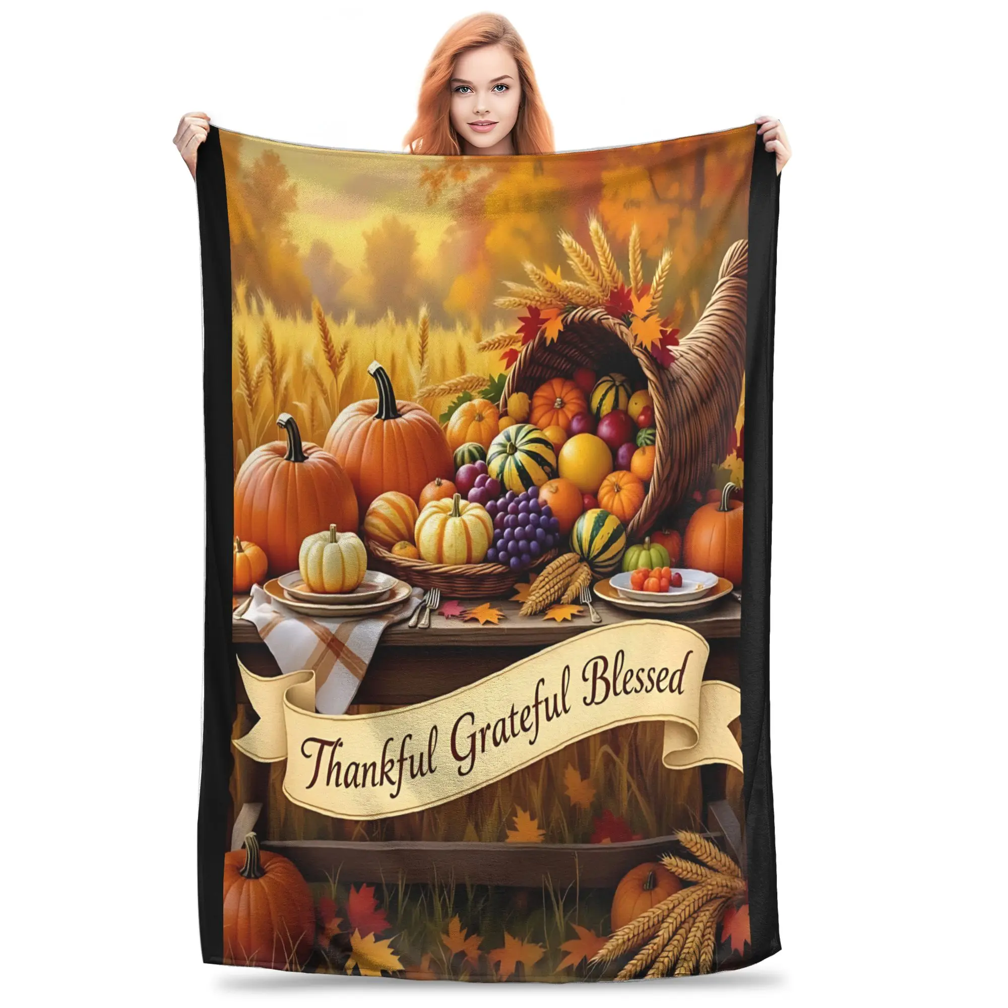 1PC Thankful Grateful Blessed  Winter Blankets for Adults Bedding Home Interior Sofa Knee Black Friday Deals