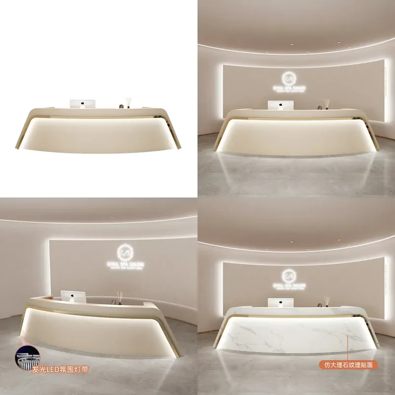 Curved Reception Desk for Salon Bar Yoga Studio Dance Shop Company Front Counter Modern Checkout Table