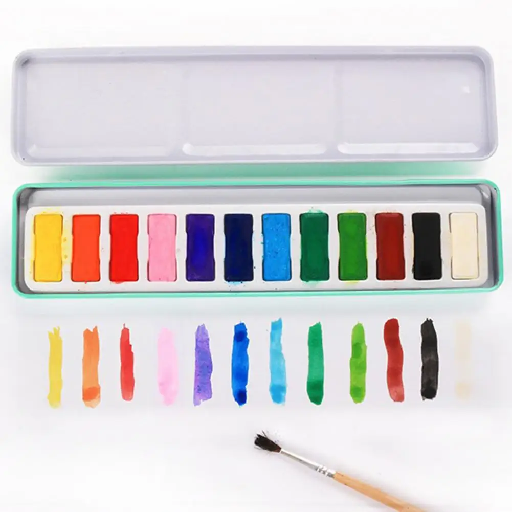 Juego de acuarelas para artistas principiantes, juego de pintura de acuarela portátil con pincel, pintura lavable de 12 colores para niños y principiantes