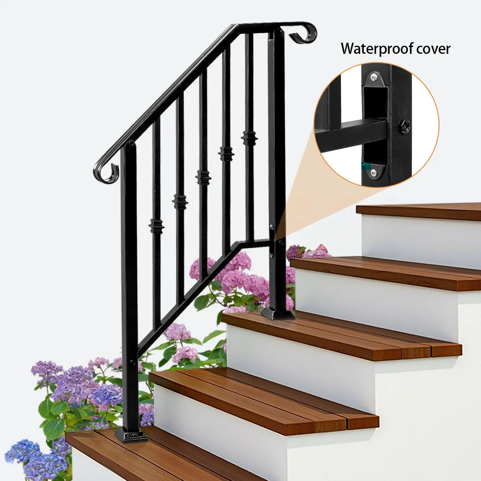 Matte Black Outdoor 2 Step Iron Handrail Stylish Stair Parts for Enhanced Safety and Aesthetics