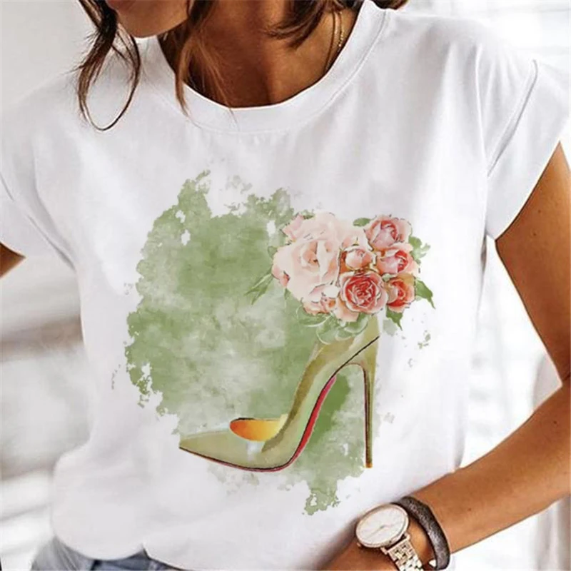T-shirts Women 2025 Clothing Sweet Wine Print Girl 90s Cartoon Printing Clothes Graphic Tshirt Top Lady Print Female Tee T-Shirt
