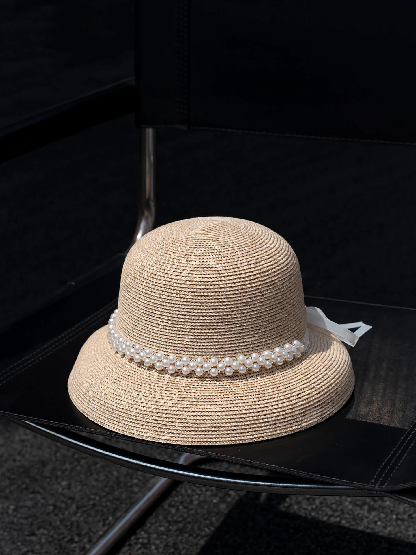 elegant-pearl-sunshade-straw-hat-women's-spring-summer-travel-vacation-wide-brim-foldable-round-top-fisherman-hat-face-slimming