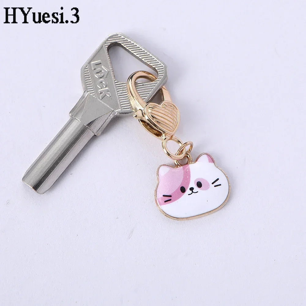 Cartoon Cat Keychain Kawaii Metal Kitty Animal Charms With Key Holder For Women Girls Purse Bag Backpack Earphone Ornaments