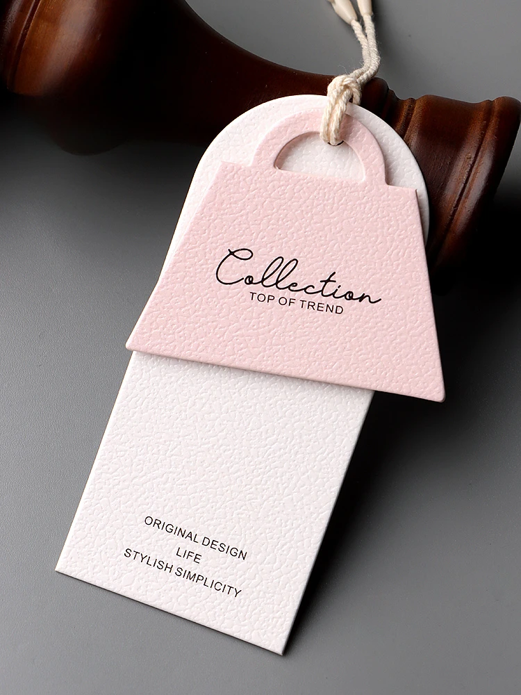 100pcs Pink Tote-shaped Garment Cards Hangtag Custom Clothing Store Hangtags Price Brand Tag High-end Women Clothes Label Custom