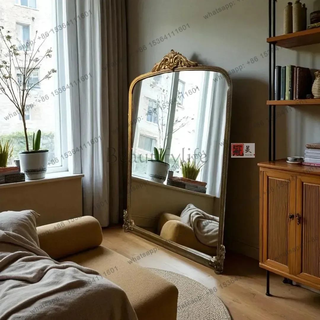French retro full-length mirror clothing store American carved full-length mirror wall-mounted floor-to-ceiling mirror