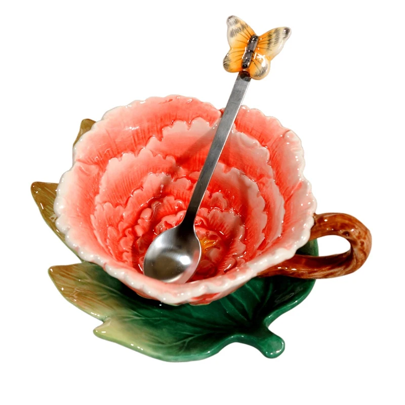 Floral ceramic afternoon tea coffee elegant dessert saucer coffee spoon cup saucer set