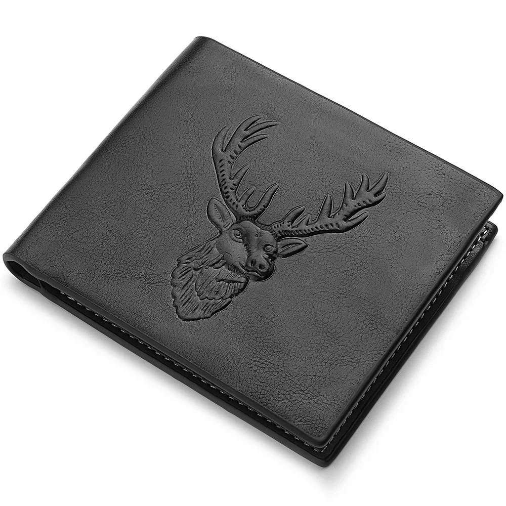 Cartera de moda personalizada para hombre, billetera con relieve 3D de tres pliegues, tarjetero multitarjeta, monedero corto con cremallera