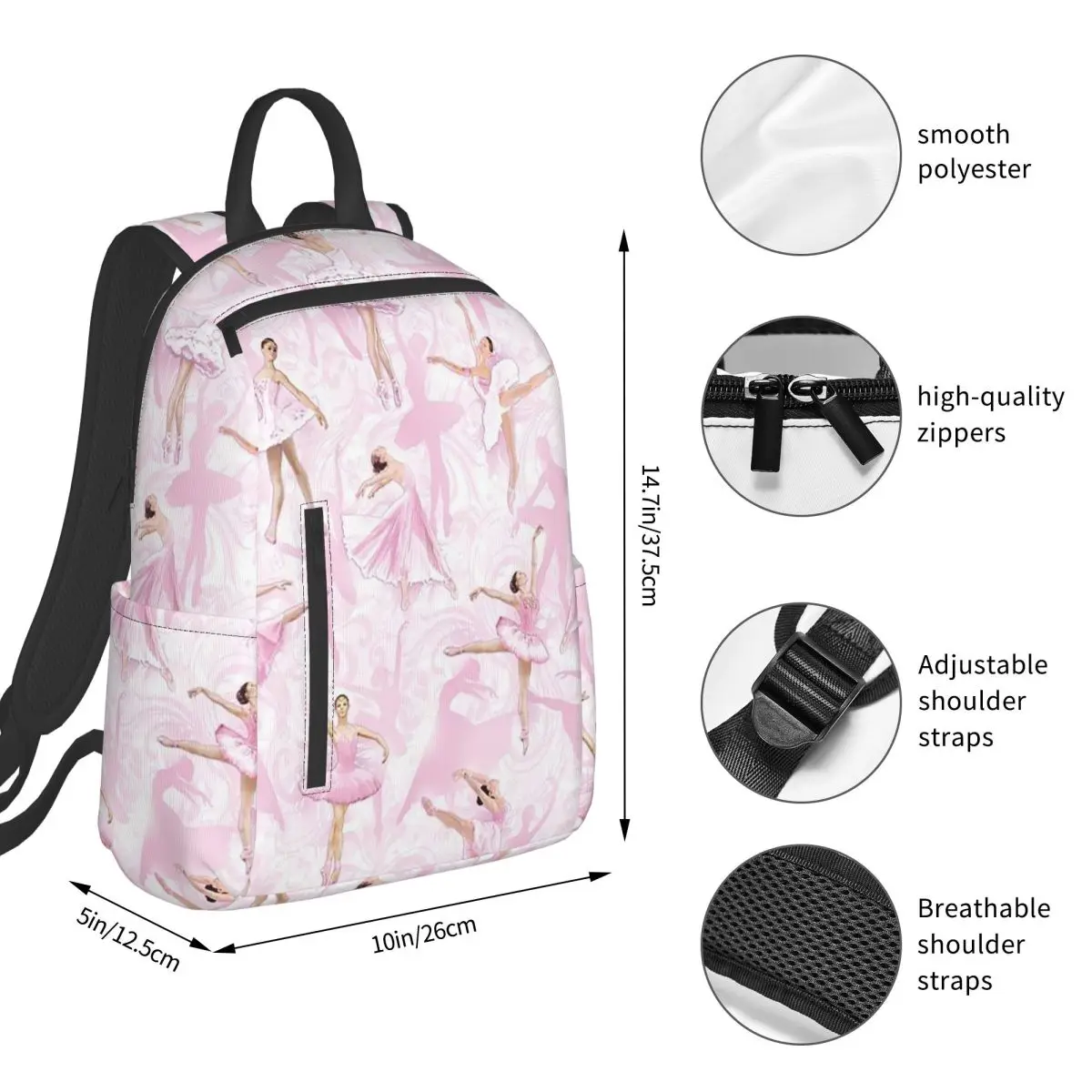 Ballet Dance Makes Me Free Ballerina Dancer Backpack Boys Girls BookBag Children School Bag Laptop Shoulder Bags for Men Women