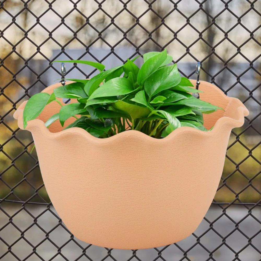 Practical Plastic Hanging Plant Pot Compact Beige Outdoor Hanging Basket Storage Function Space-Saving Plant Pot Holder