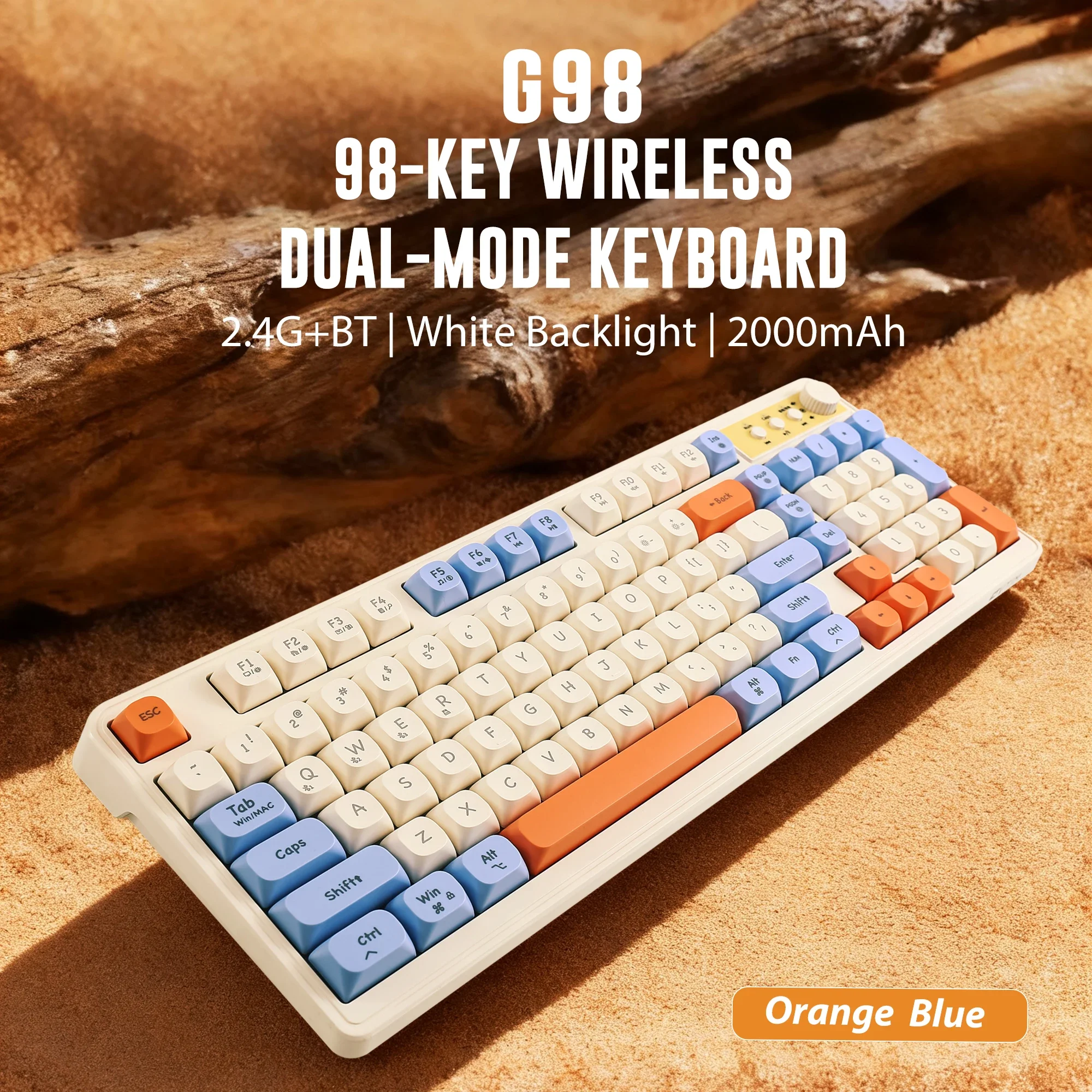 Retro Macaron Dual-Mode Keyboard,BT & 2.4G Wireless,Silent Design,creamy,Ideal for Professionals / Students / Desk Aesthetic