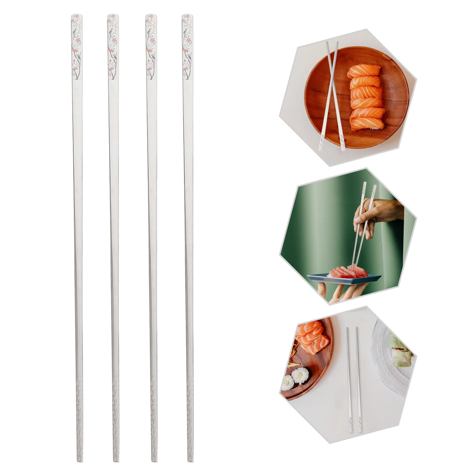 

2 Pairs Stainless Steel Chopsticks Long Japanese Silver Reusable Lightweight Portable Non Slip Food Safe Easy Clean