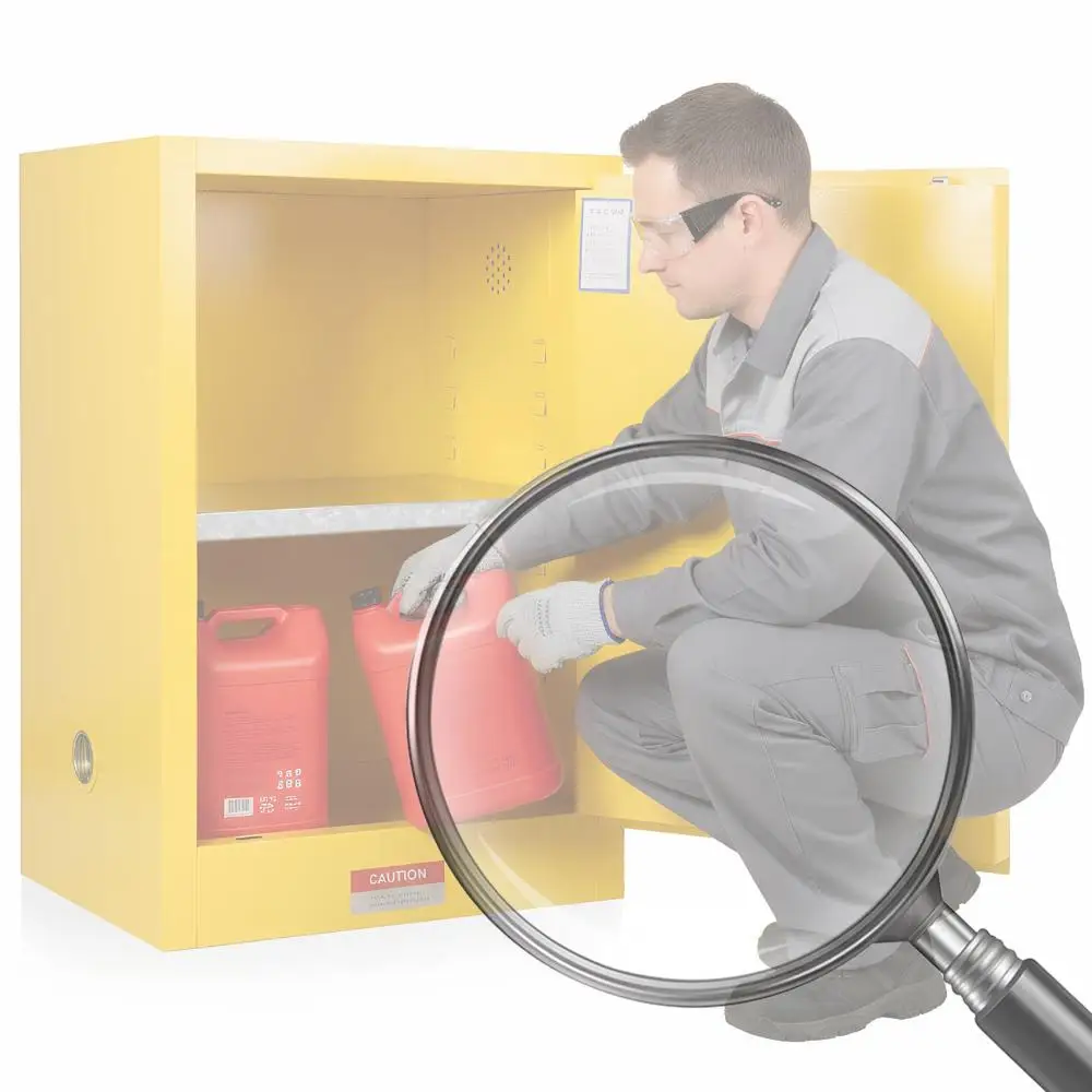 

Взрывозащищенный шкаф для хранения вещей 12 галлонов, 22,8 дюйма Ш X 18,1 дюйма D X 35 дюймов H Огнестойкий шкаф Стальной шкафчик для хранения химикатов