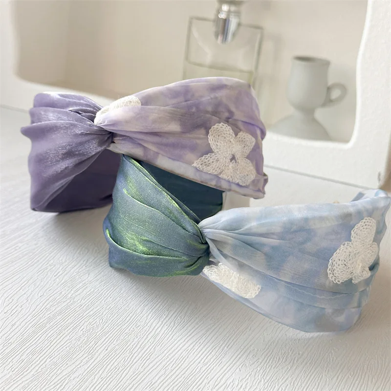

Romantic and free new wide version hair accessory sweet floral headband cross mesh high skull top retro headband
