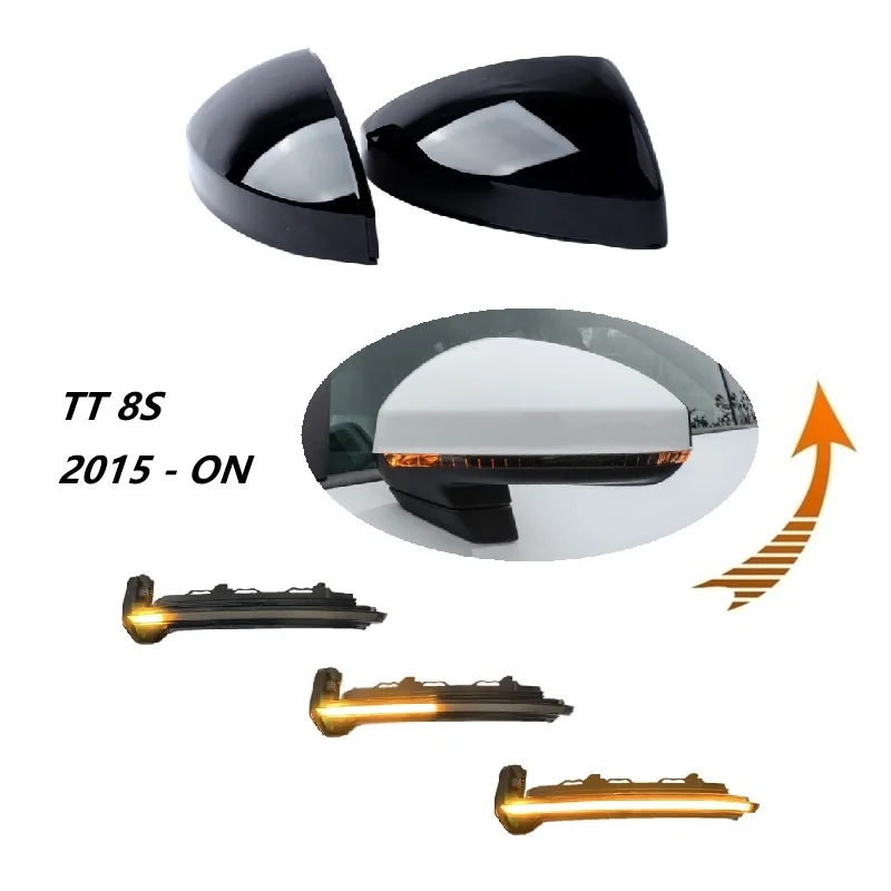 

Для Audi TT MK3 8S III 2015-2023 Обновление бокового зеркала к глянцевой черной крышке Динамический светодиодный мигающий индикатор указателя поворота