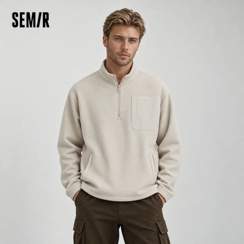 Semir Men Sweatshirt Plaid Pattern Warm Insulation Fleece Texture 2026 Winter Soft Comfort Casual Style Everyday Wear
