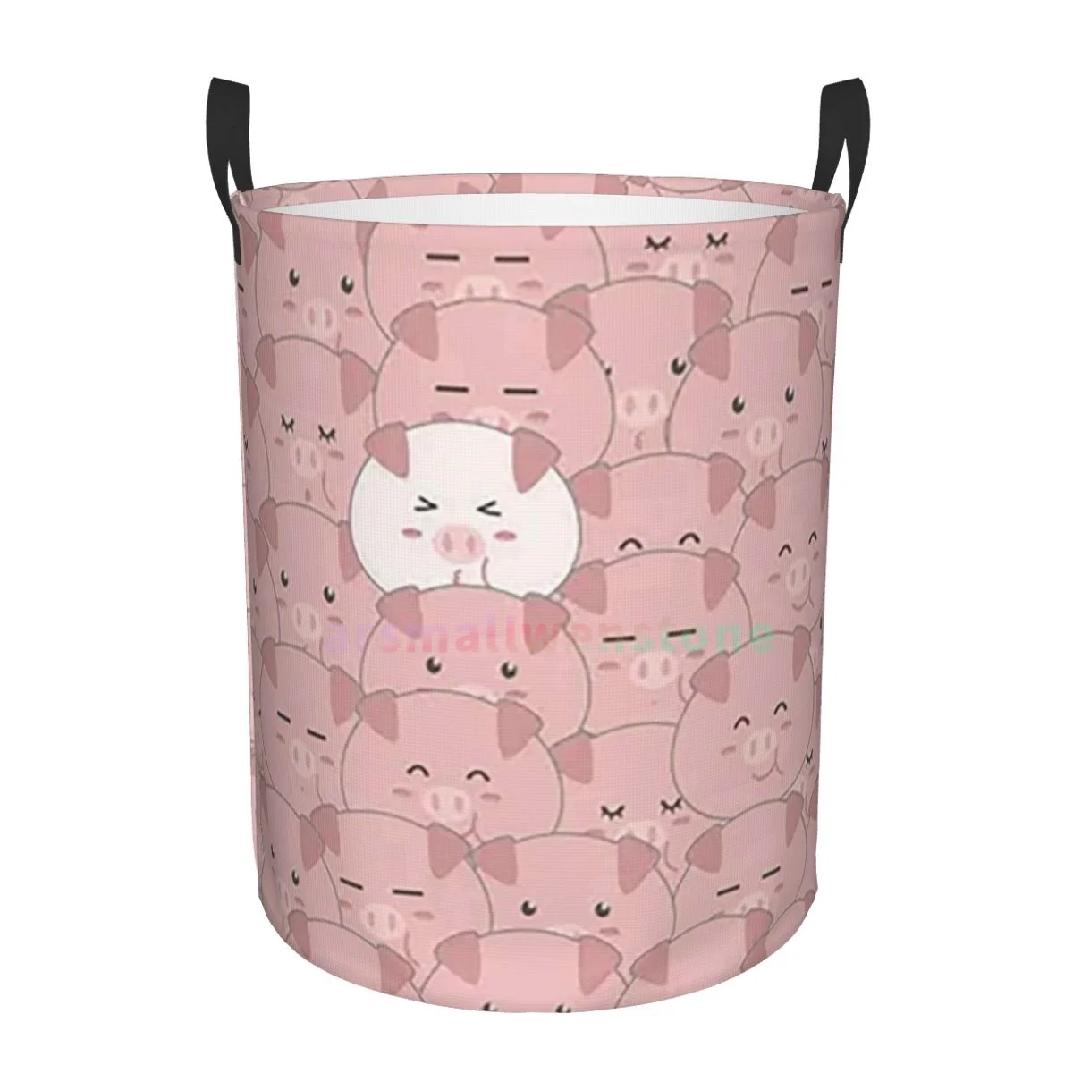 Cute Cartoon Pink Pig Round Laundry Hamper Storage Basket Toys Clothes Organizer Bin for Home Bathroom Bedroom Dorm Nursery