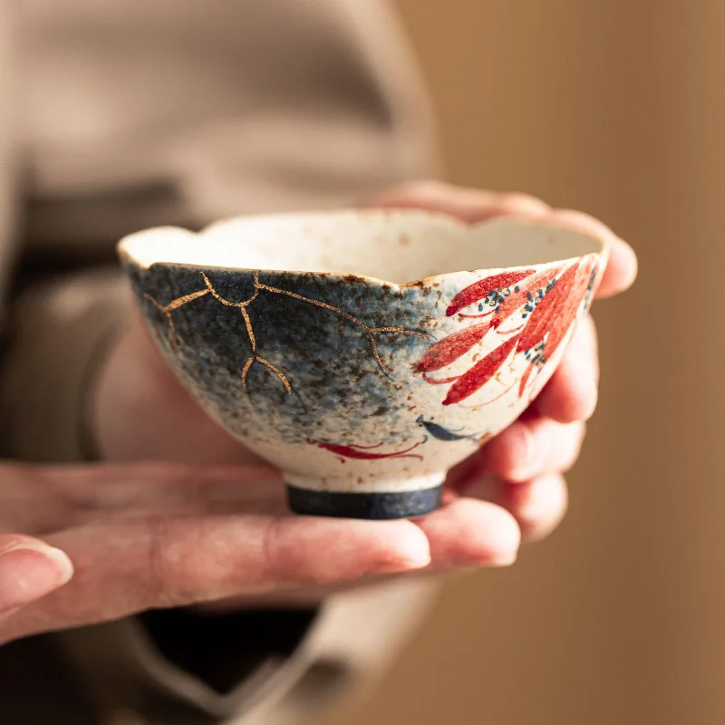 DSA factory blue and white stone red ceramic teacup gold-painted lotus rhyme koi hat sunflower mouth cup master cup