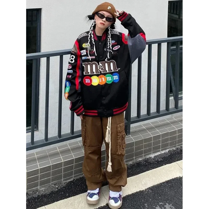 Unisex American Bombers Coat Spring Autumn Hip Hop High Street Stand Collar Bomber Varsity Racing Woman Jacket Long Sleeve Coats