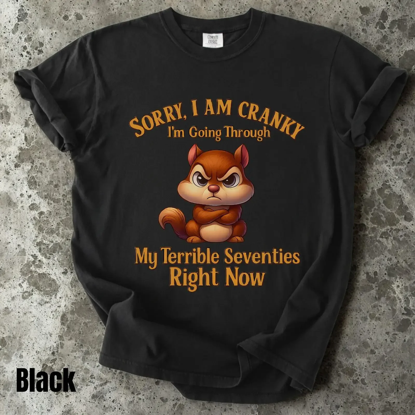 Funny Cranky Chipmunk Terrible Seventies T Shirt Humorous 70th Birthday for Senior  vintage Washed Casual designer clothes