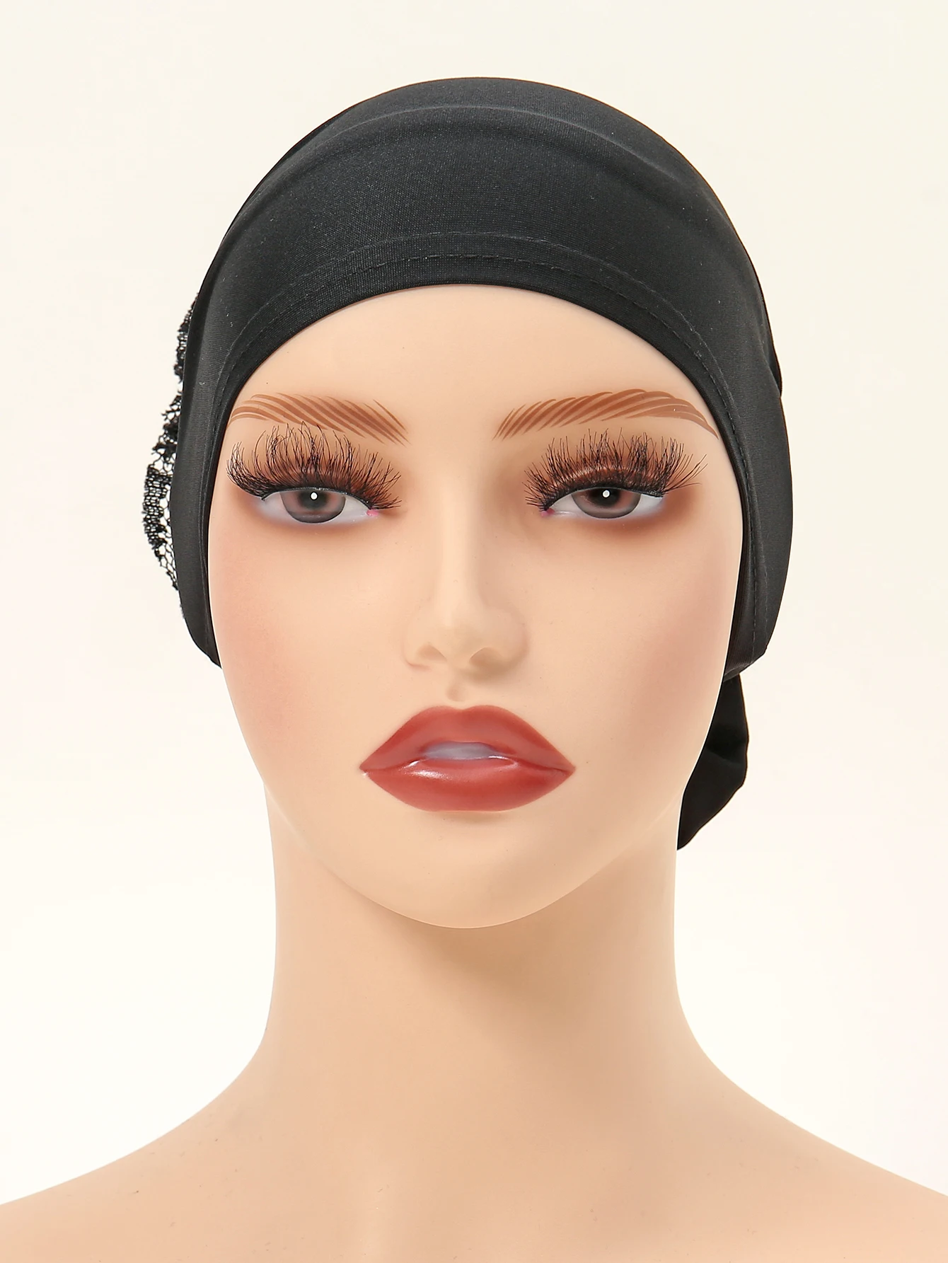 Hijabs musulmans pour femmes, écharpe de chapeau à fond Modal fin, Turban de couleur unie avec dentelle Panhua Islam, bandeau enveloppant la tête avec cravate au dos