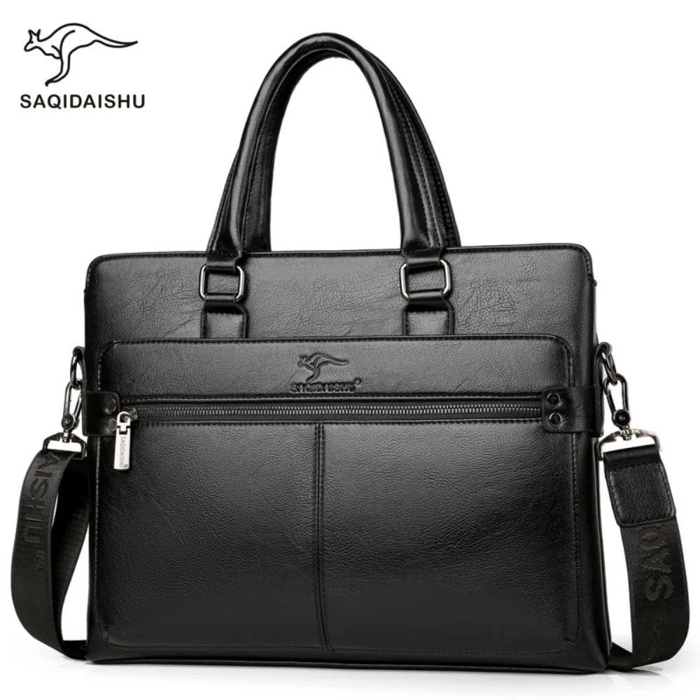 PU leather 14-inch laptop bag for men - large capacity, single-shoulder briefcase, crossbody conference bag