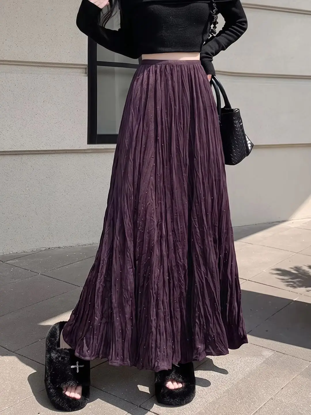 Fall/Winter 2026 New Arrivals High-Waisted Pleated Skirts For Women Long Tiered Layered Skirts Casual Solid A-Line Skirts