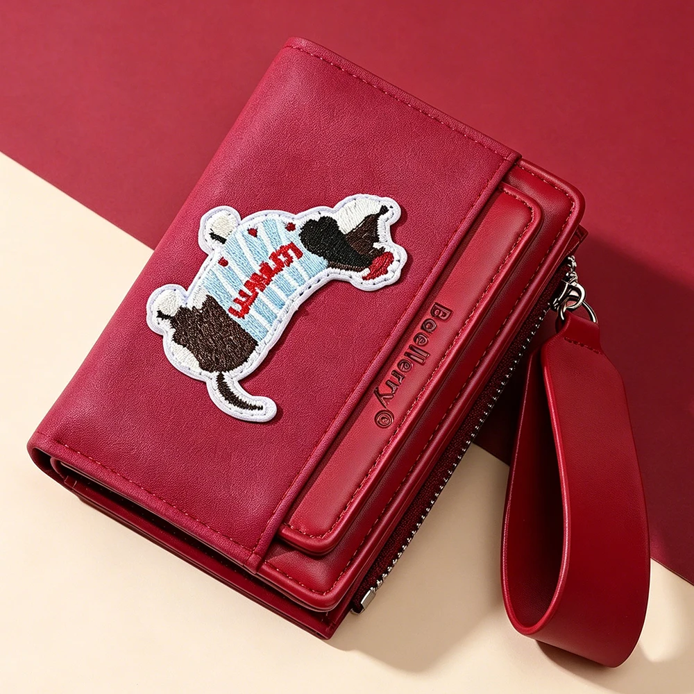 New Simple Short Women's Wallet Cartoon Dog Pattern Card Clip Female Zipper Coin Purse Photo Holder High Quality Wallet for Girl