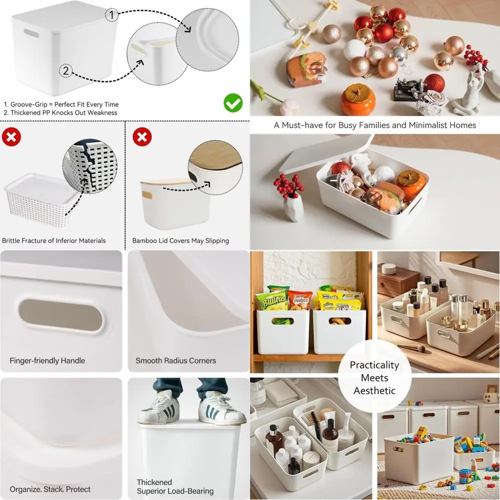 

Large White Plastic Storage Bins, 30qt & 16qt, 12 Deep Lidded Organizers & Tubs, Set of 4XL & 2L