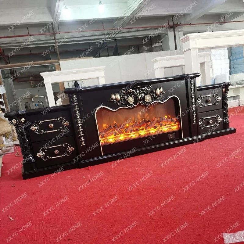 Lblack carved fireplace TV cabinet background wall  decorative cabinet simulation household heating