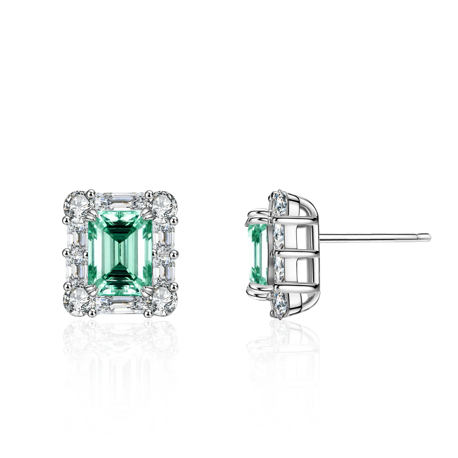 Earrings for Women Models 4 Claws Emerald Leaf-shaped Rectangular Wedding 2ct Moissanite Diamond Square Platinum Pt950 Jewelry