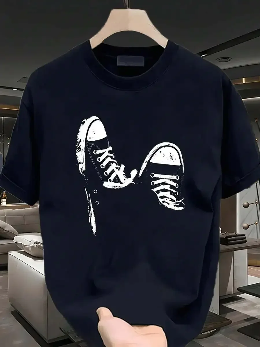 Men's Sneaker Print T-Shirt - Casual Short Sleeve Round Neck Tee With Sneaker Graphics, Breathable & Durable Fabric