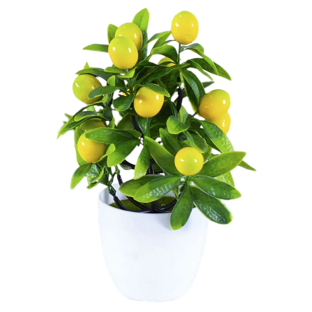 Artificial Lemon Potted Plant Fake Small Ornaments Home Bonsai Olive Tree Plants Desktop Adornments Plastic Faux Office Indoor