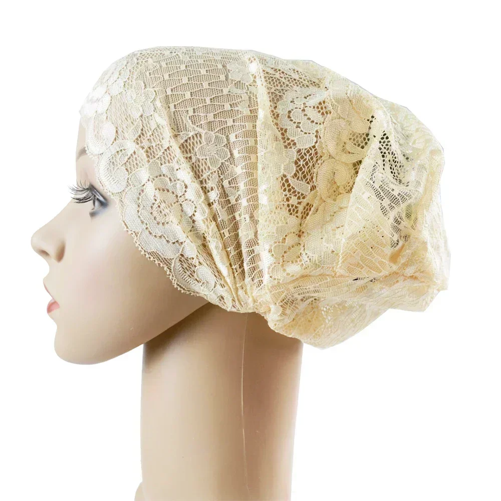 イスラム教徒の女性のための花柄のレースのヒジャーブ,イスラムのターバン,アラビアのビーニー,化学療法の帽子,ラマダンの帽子,インナーキャップ,スカーフの下,ヘッドラップのカバー