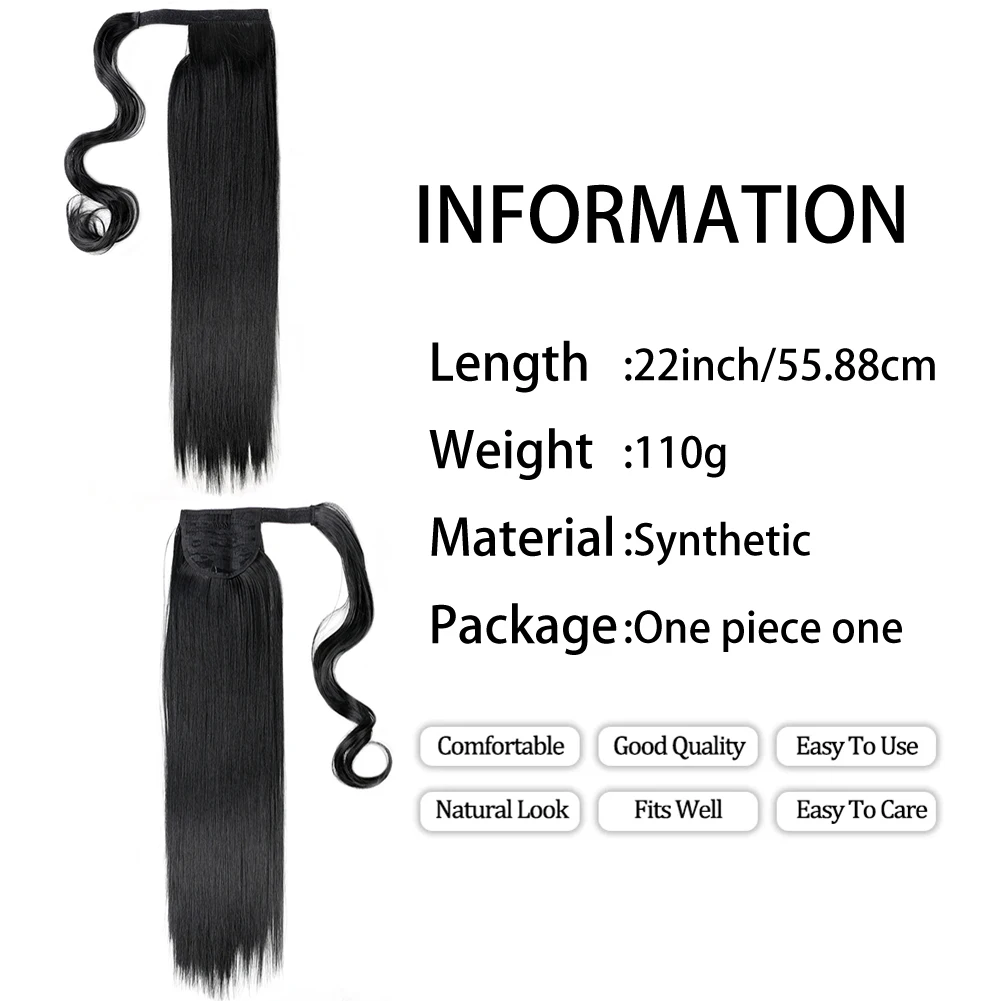 Belle Show Synthetic Clip In Ponytail Wrap Around Ponytail 22 Inch Long Straight Ponytail Hair Extension Heat Resistant Ponytail