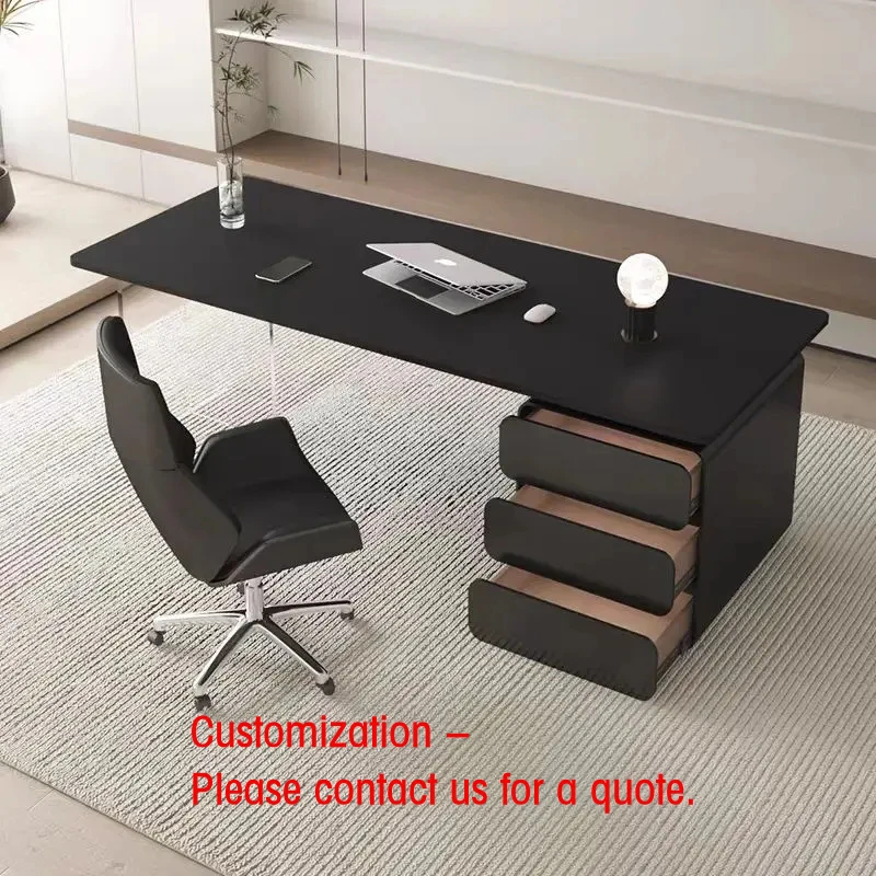 custom.New Design Black Office Furniture Office Computer Table High Density Board Desks With Wood Drawers