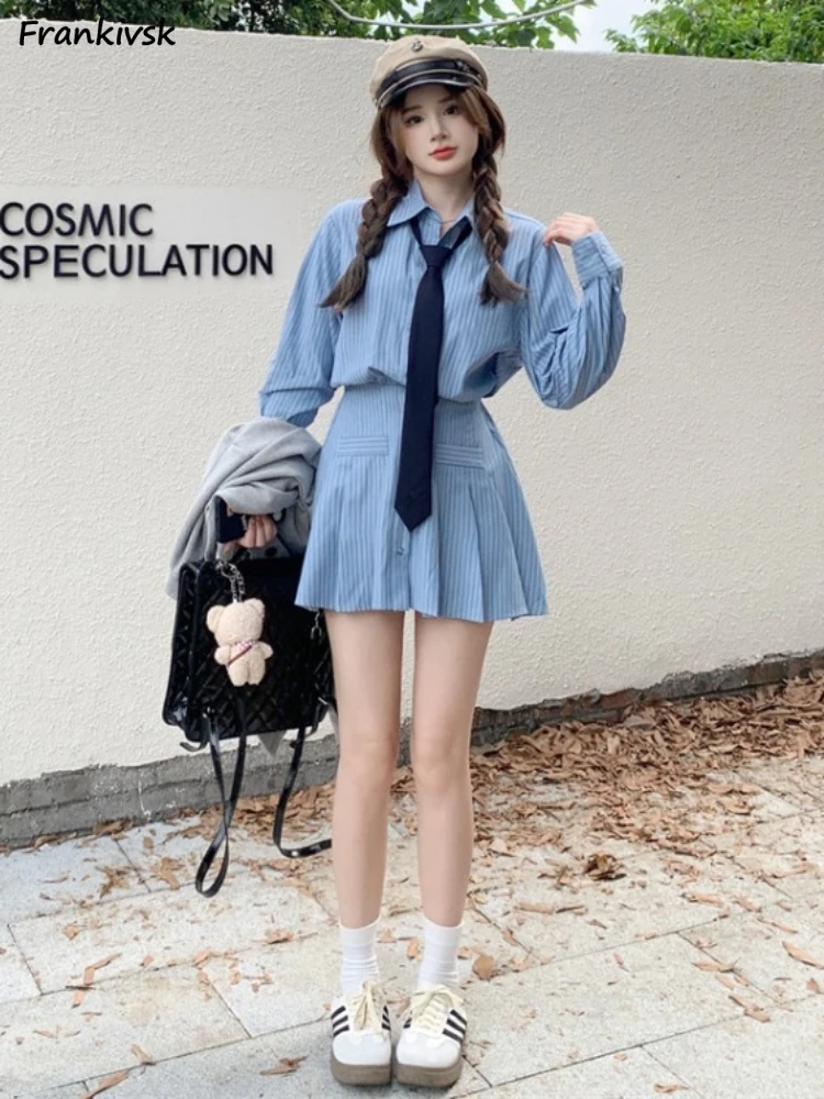 

Dresses Women Fashion European Style Spring Loose Mini Lovely Striped Long Sleeve Daily All-match Simple Turn-down Collar Cozy