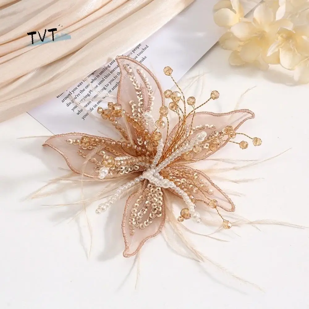 

Fairy Sequin Lace Feather Hair Clip Mesh Floral Flower Hairpin Headwear Edge Clip Bridal Wedding Headwear Party Hair Accessories