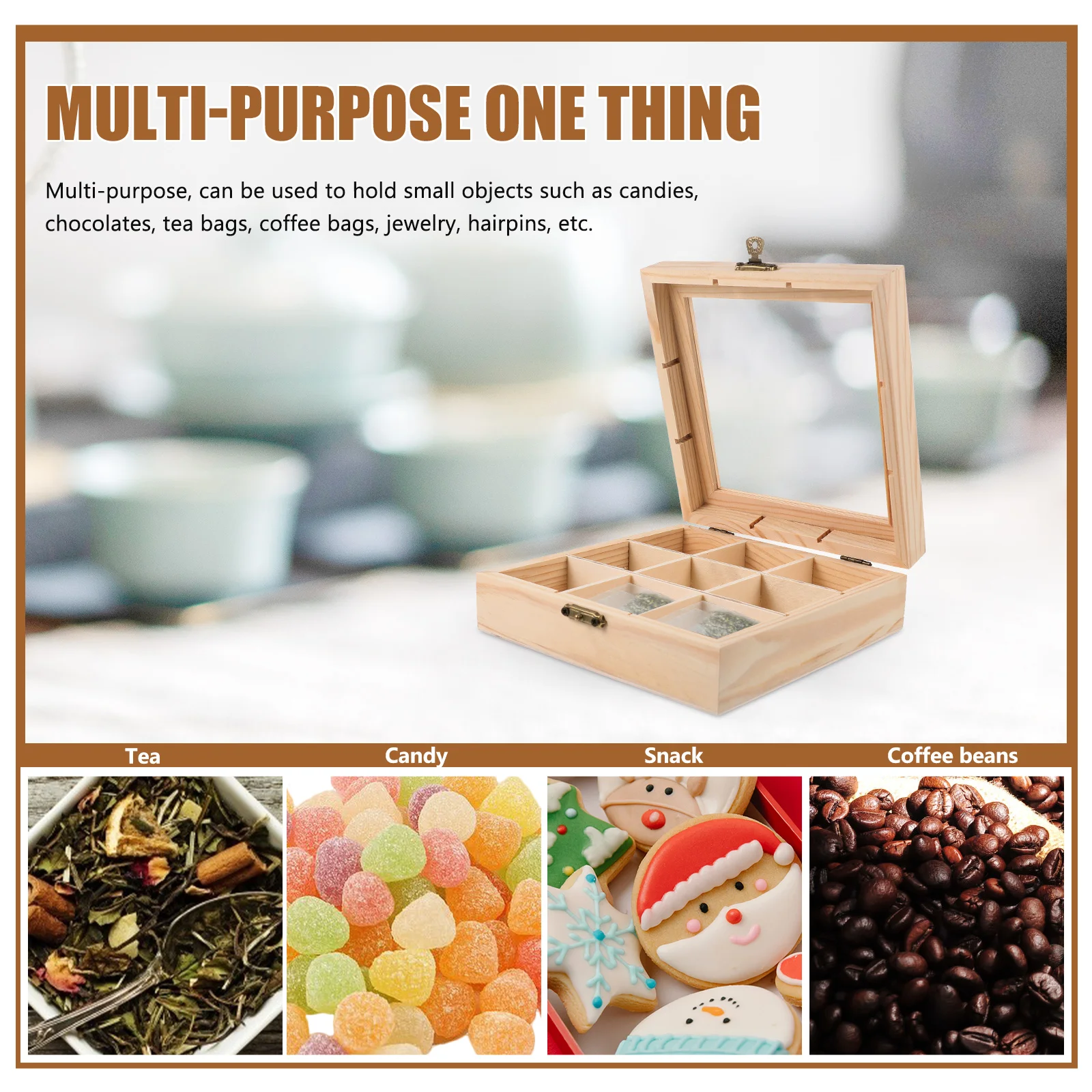 Wooden Tea Bag Storage Box Wood Tea Bag Countertop Holder Home Restaurant Coffee Sugar Packet Organizer 9 Compartment Tea Box - Image 4