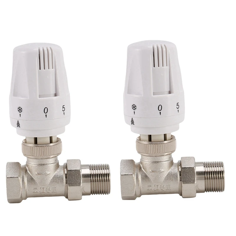 Hot 2X 3/4Inch Brass Thermostatic Radiator Valve Straight Type DN20 Automatic Temperature Control Valve Floor Heating